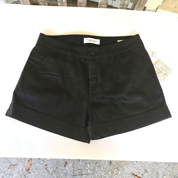NWT HABITUAL Teo Black Coated Cotton Blend Shorts 27 $165 - Picture 1 of 3